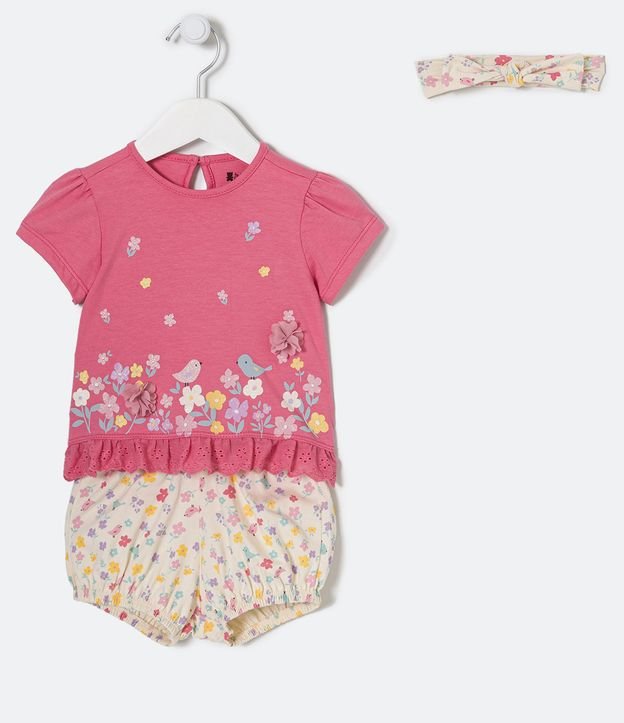 Conjunto Infantil Estampa com Detalhes em Organza - Tam 0 a 18 meses