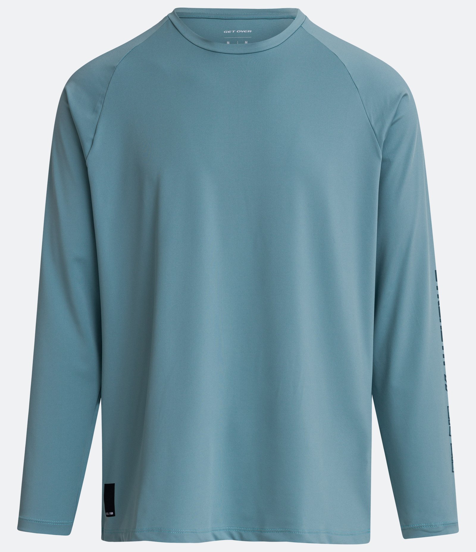 Camiseta Esportiva com Cava Raglan e Lettering na Manga Azul Mineral 1
