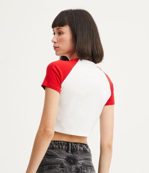 Camiseta Cropped em Meia Malha com Estampa Califórnia Vermelho/Off White 3