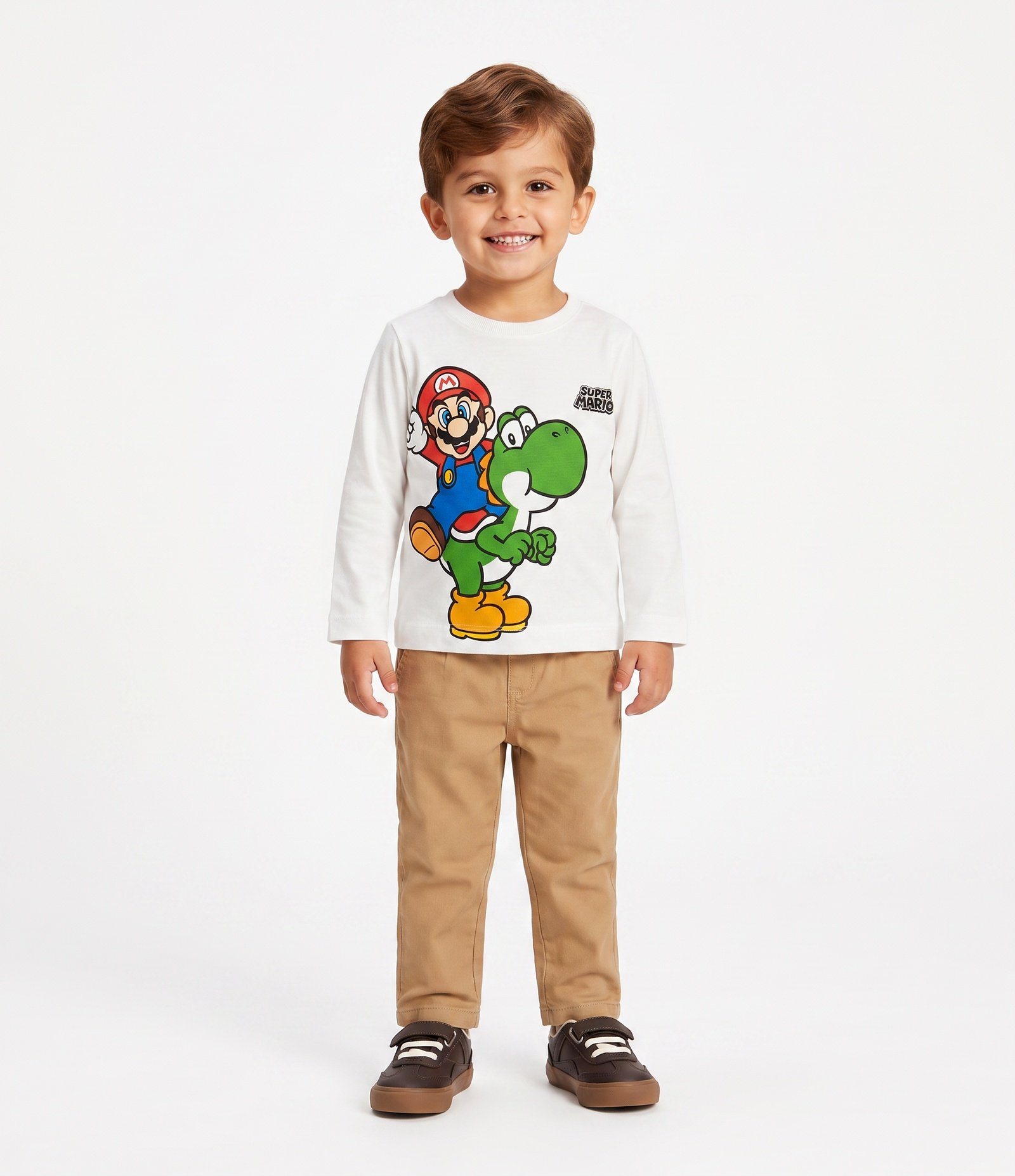 Camiseta Infantil com Estampa Mario e Yoshi - Tam 03 a 08 Anos Branco 1