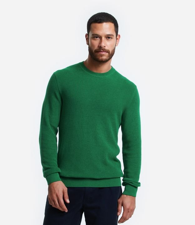 Suéter Comfort em Algodão com Textura e Gola Redonda