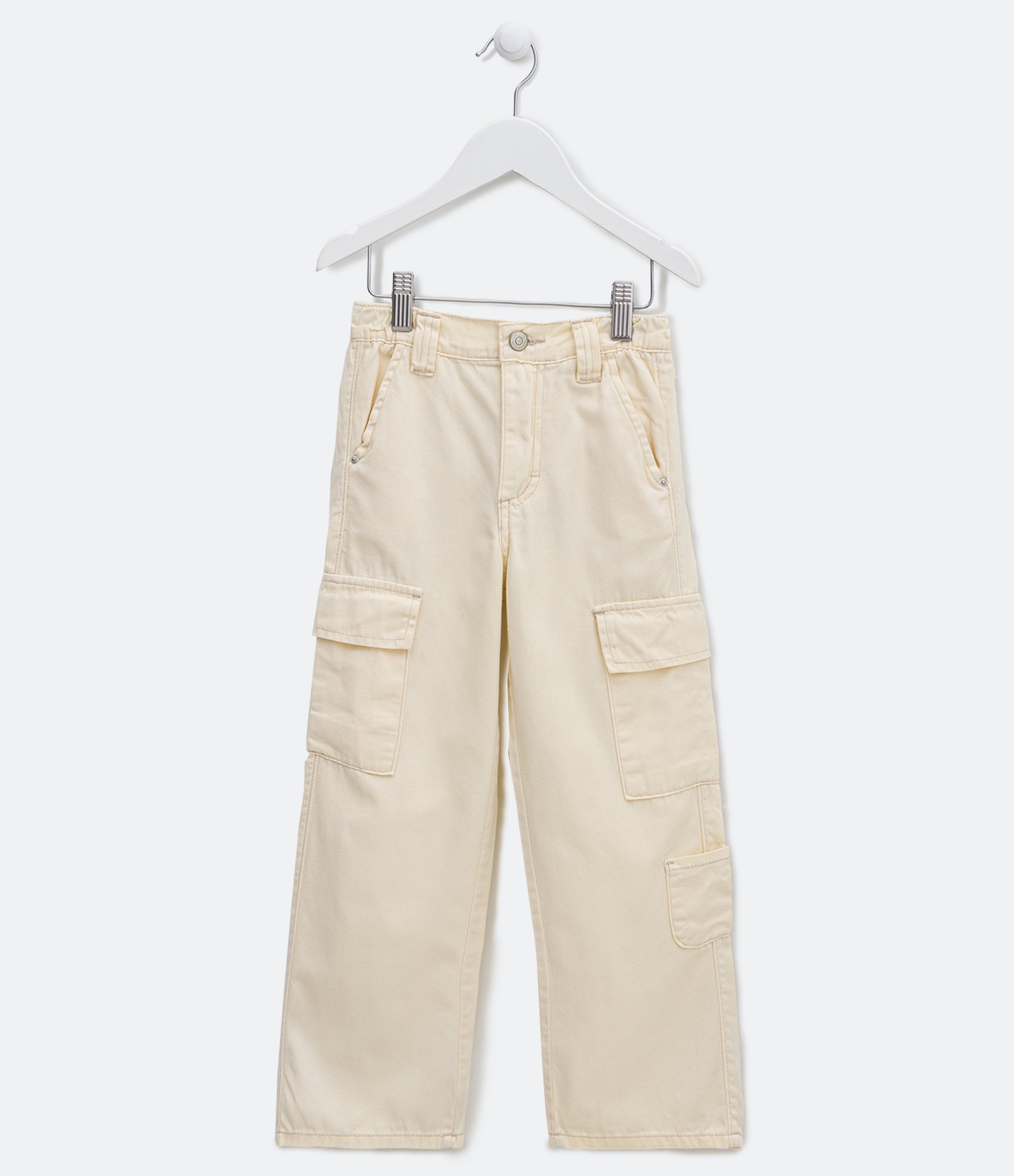 Calça Cargo Infantil em Sarja com Maxi Bolsos nas Laterais - Tam 5 a 14 Anos Bege 1