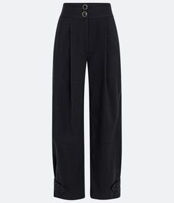 Calça Slouchy em Alfaiataria com Cós Largo e Fio Metálico
