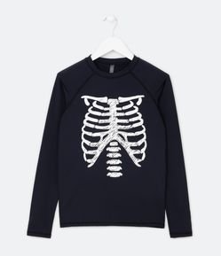 Camiseta Infantil com Proteção UV e Estampa de Esqueleto - Tam 2 a 12 anos