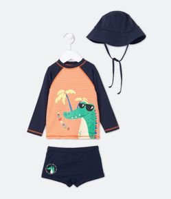 Conjunto de Praia Infantil com Chapéu Camiseta e Sunga= Tam 01 a 04 Anos