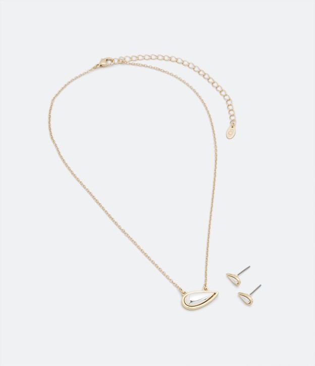 Conjunto Caravana y Collar en Metal con Colgante en Gota Dorado 3