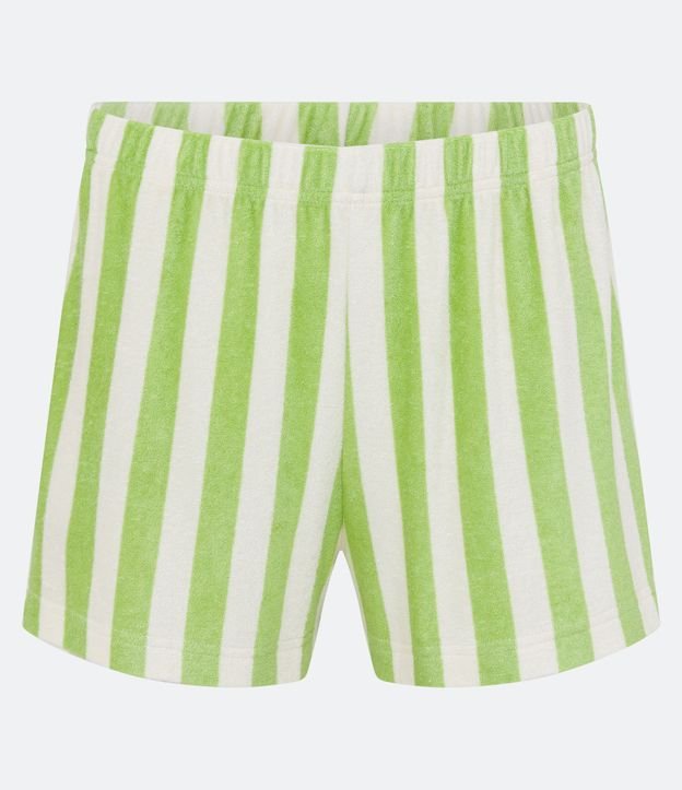 Pijama Americano Curto em Viscose Atoalhada com Abotoamento e Lapela Verde/ Branco 6