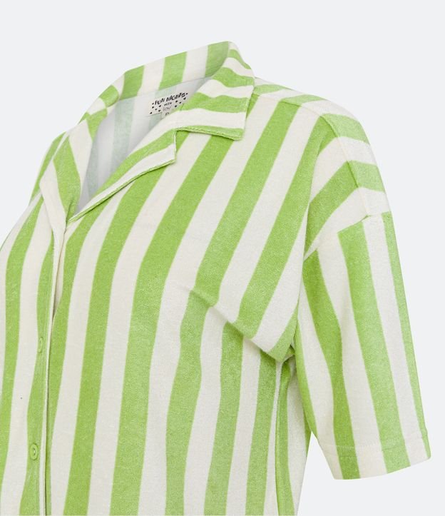 Pijama Americano Curto em Viscose Atoalhada com Abotoamento e Lapela Verde/ Branco 7