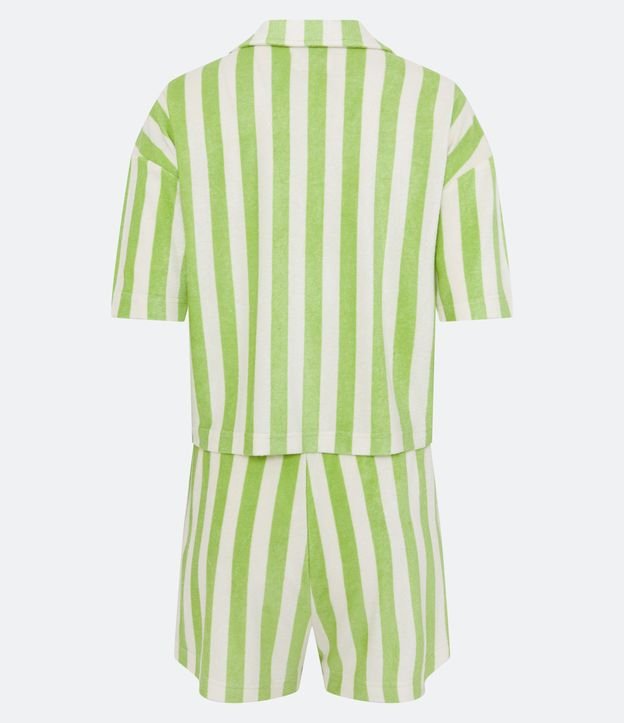 Pijama Americano Curto em Viscose Atoalhada com Abotoamento e Lapela Verde/ Branco 8