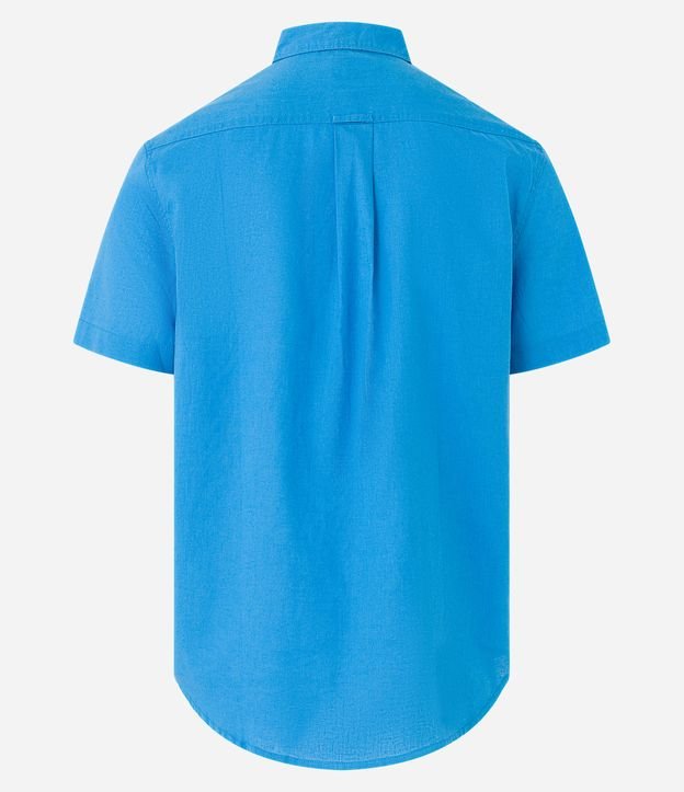 Camisa Comfort Básica em Linho com Manga Curta Azul Médio 7