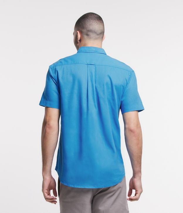 Camisa Comfort Básica em Linho com Manga Curta Azul Médio 5