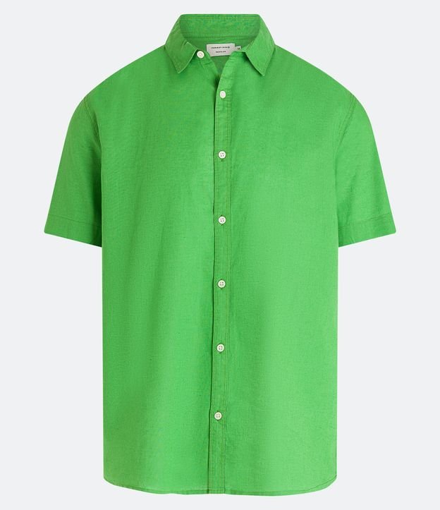 Camisa Comfort Básica em Linho com Manga Curta Verde 7