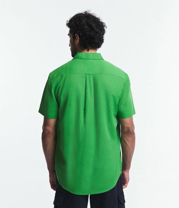 Camisa Comfort Básica em Linho com Manga Curta Verde 5