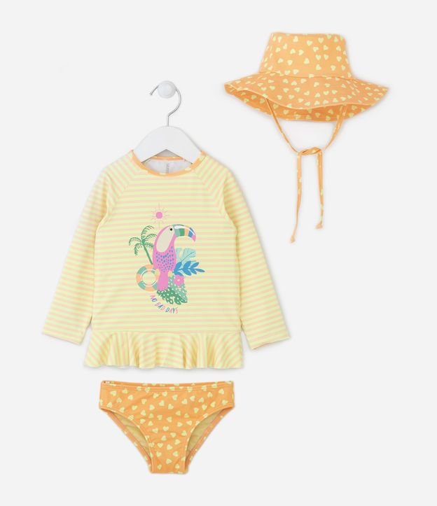 Conjunto de Praia Infantil com Proteção UV e Estampa de Tucanos - Tam 1 a 4 Anos