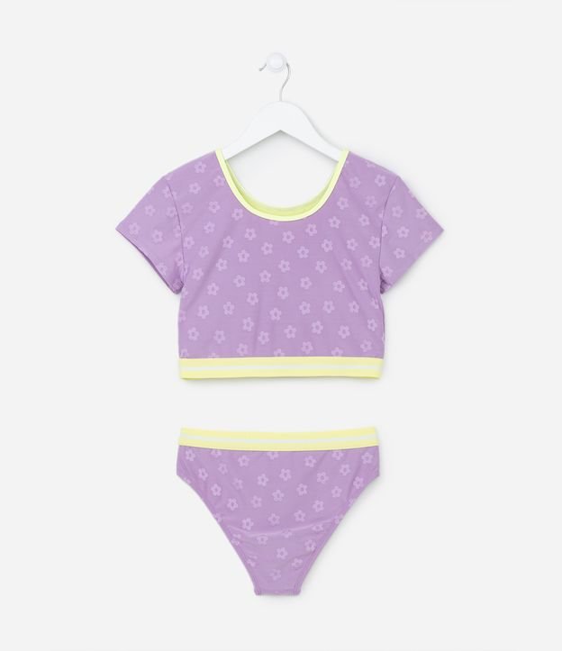 Biquíni Cropped Infantil com Textura de Margaridas - Tam 5 a 14 anos
