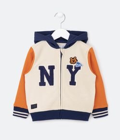 Jaqueta Infantil com Capuz e Bordado em Lettering College NY - Tam 1 a 5 Anos