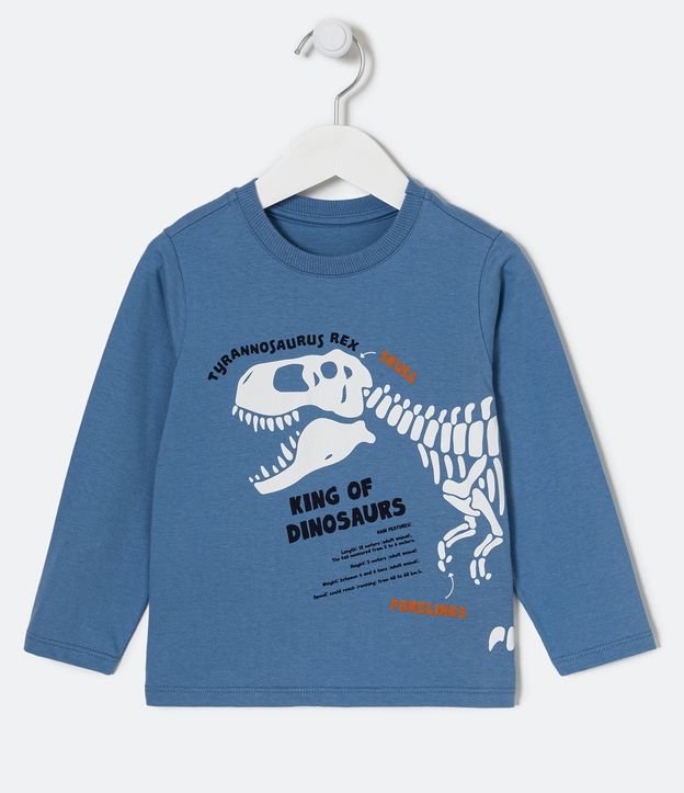 Remera Infantil Estampado Dino Esqueleto - Talle 1 a 5 años Azul 1