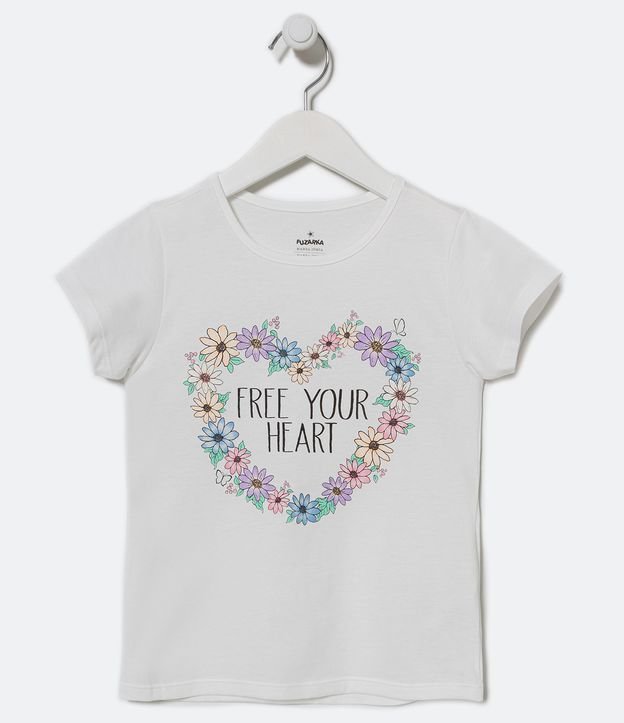 Blusa Infantil Estampa Coração com Florzinhas - Tam 5 a 14 Anos