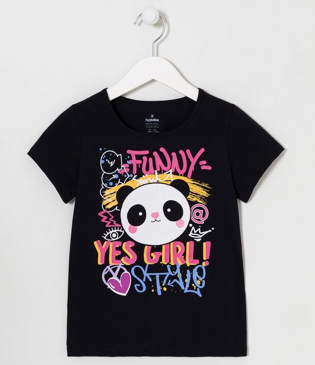 Camiseta Infantil Estampa Panda com Fundo Grafitado - Tam 5 a 14 Anos - Cor: Preto - Tamanho: 10