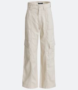 Calça Wide Leg em Sarja com Bolsos Cargo
