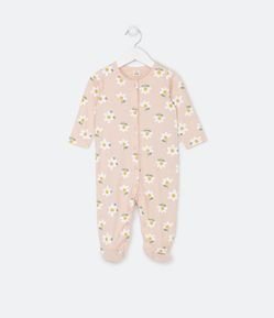 Macacão Infantil em Suedine com Estampa de Florzinhas - Tam 0 a 18 meses