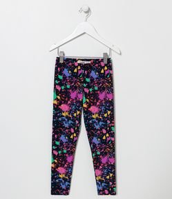 Calça Legging Infantil em Cotton com Estampa Respingos Coloridos - Tam 5 a 14 Anos