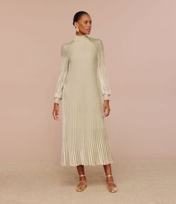 Vestido Midi em Tricô com Plissados