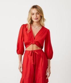 Blusa Cropped em Viscose com Amarração e Superfície Texturizada