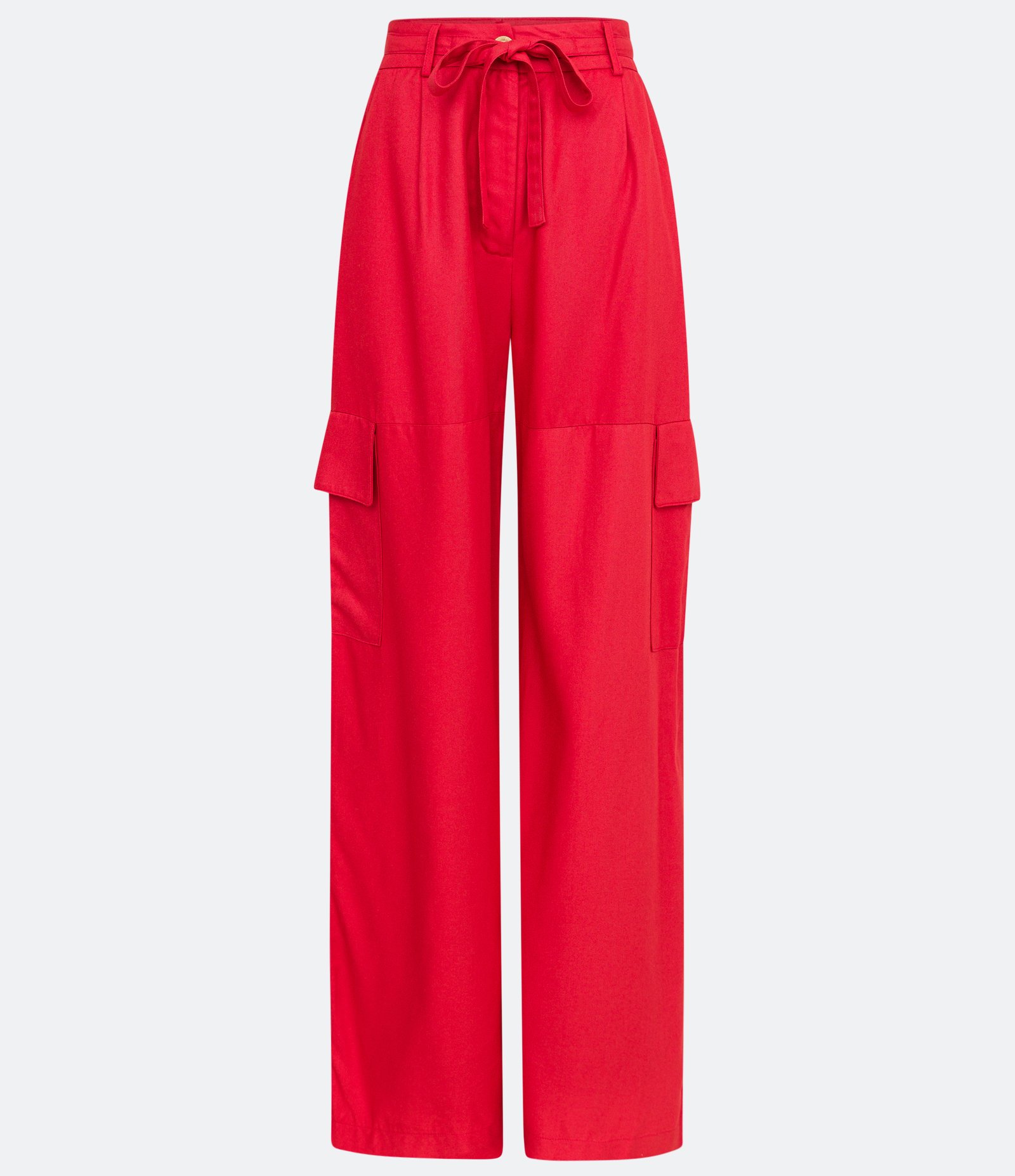 Calça Cargo em Viscose com Bolso Grande Lateral e Amarração Vermelho 5