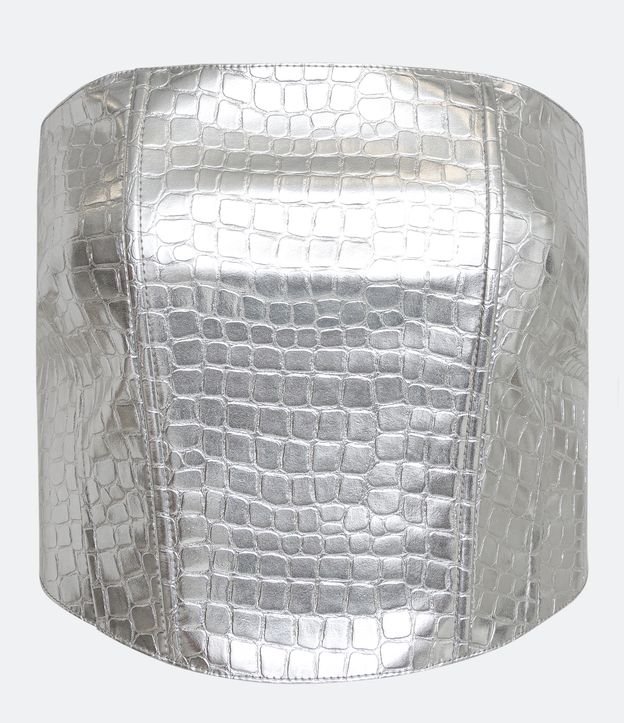 Blusa Cropped Corset em Material Sintético Metalizado Prata 5