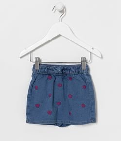 Short Saia Infantil em Jeans com Bordado de Coração - Tam 1 a 5 Anos