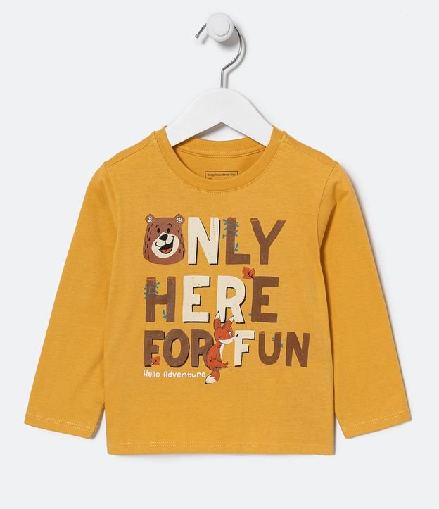 Camiseta Infantil Estampa em Lettering e Bichinhos - Tam 1 a 5 Anos