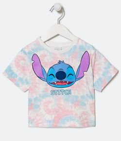 Blusa Cropped Infantil Tie Dye com Estampa Stitch - Tam 5 a 14 Anos