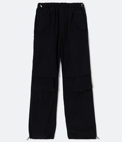 Calça Parachute em Sarja com Puxadores no Cós e Recortes no Joelho