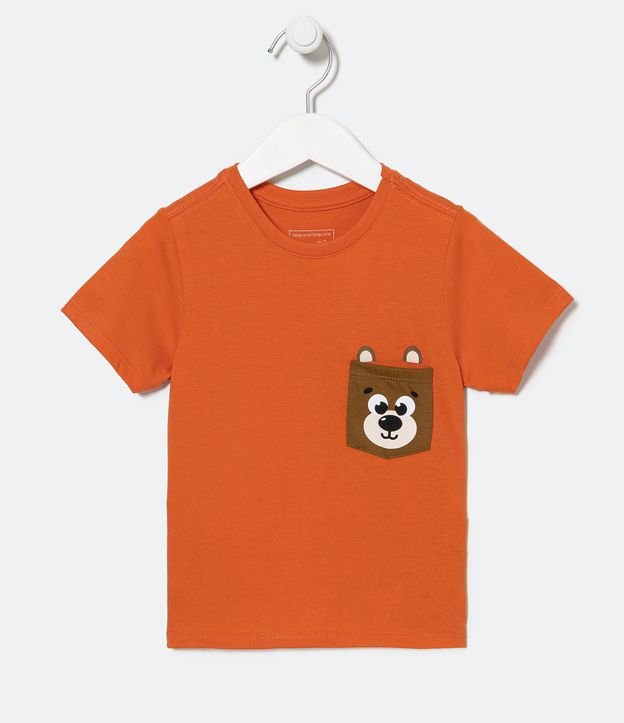 Camiseta Infantil Manga Curta em Algodão com Estampa de Ursinho - Tam 1 a 5 Anos