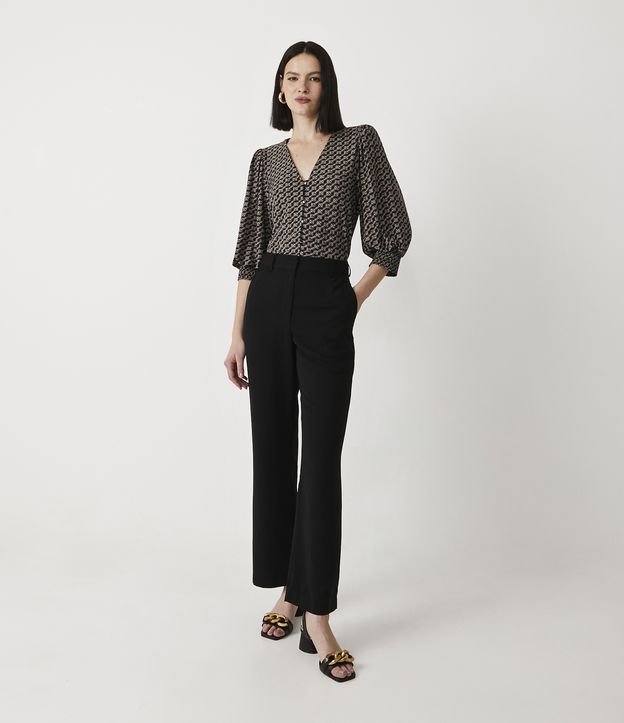 Blusa en Jersey con Manga Abullonada y Estampado Abstracto Negro 2