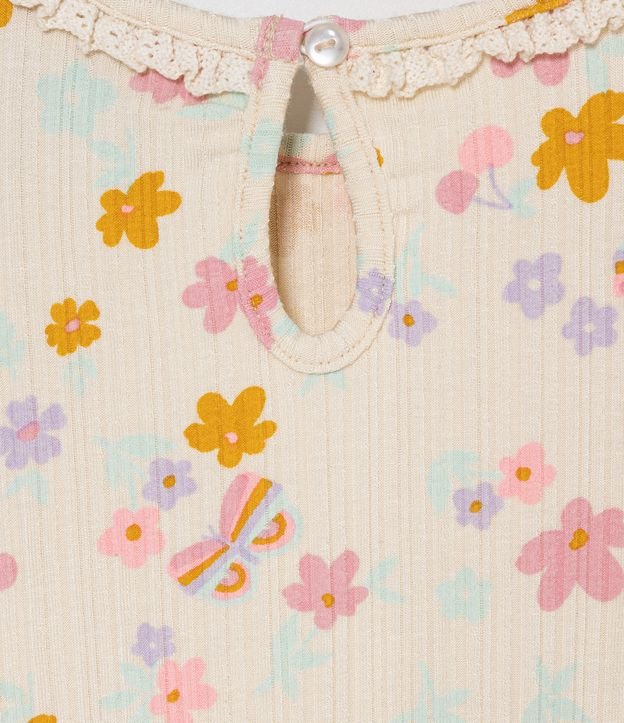 Blusa Infantil Canelada com Estampa Floral e Frufru - Tam 1 a 5 Anos Rosa
