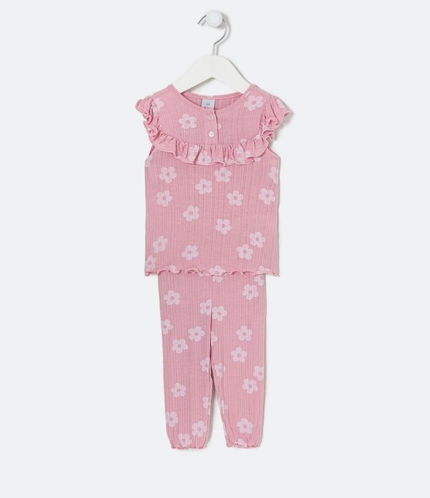 Conjunto Infantil com Babadinhos e Estampa Floral - Tam 0 a 18 meses