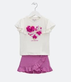Conjunto Infantil com Estampa Coração em Organza - Tam 1 a 5 Anos