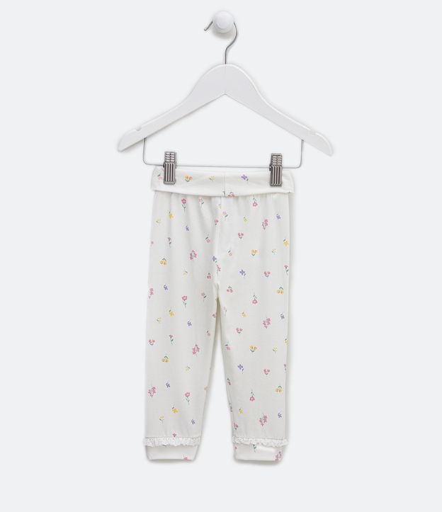 Pantalón Infantil con Estampado Floral con Barra Doblada - Talle RN a 6 meses Blanco Nieve 2