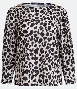 Blusa em Crepe com Estampa Animal Print Onça e Botões no Ombro