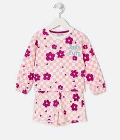 Conjunto Infantil Xadrez com Florzinhas - Tam 1 a 5 Anos