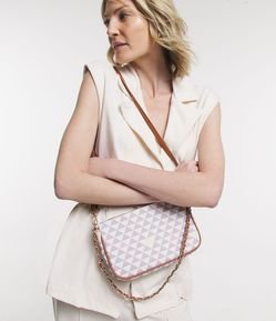 Bolsa Baguete Pequena com Alça de Corrente e Estampa de Triângulo
