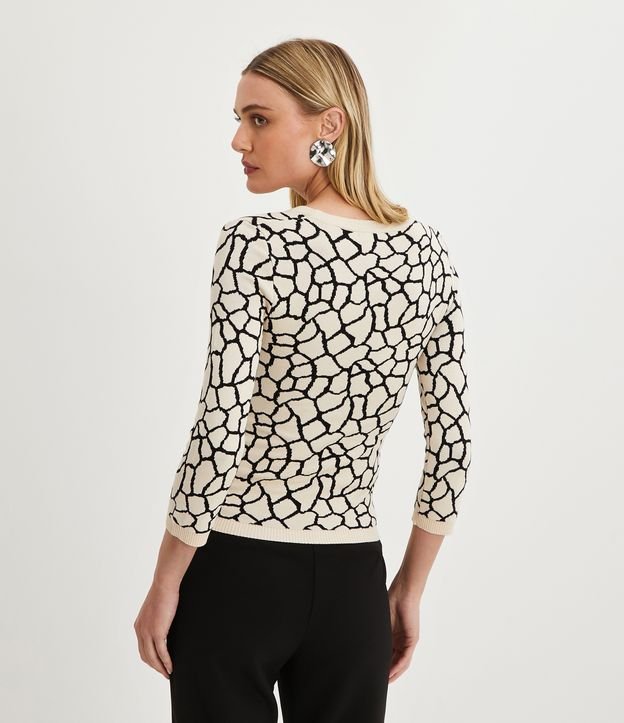 Blusa em Tricô com Manga 3/4 e Estampa Animal Print Preto 3