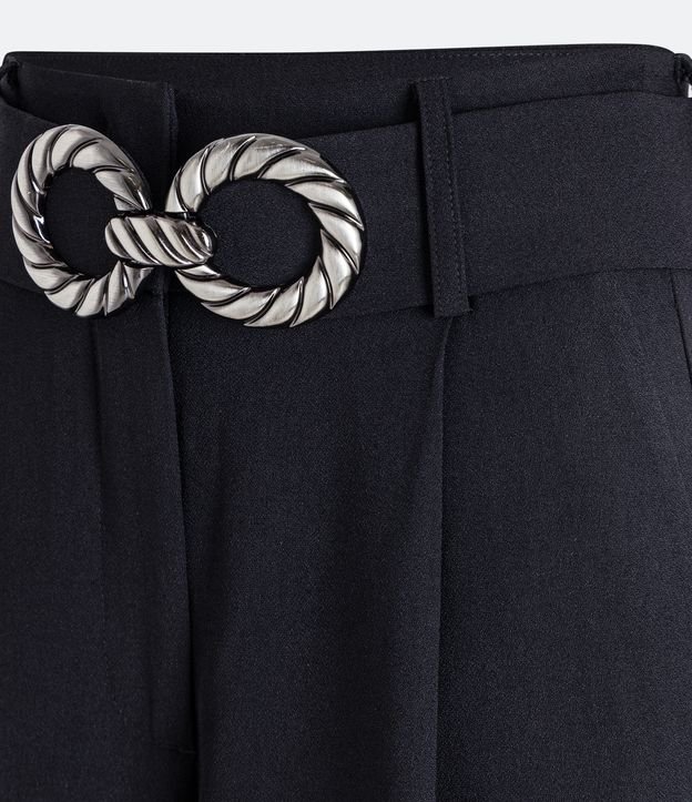 Pantalón Pantalona en Crepé con Cinturón de Hebilla Metálica Negro 3