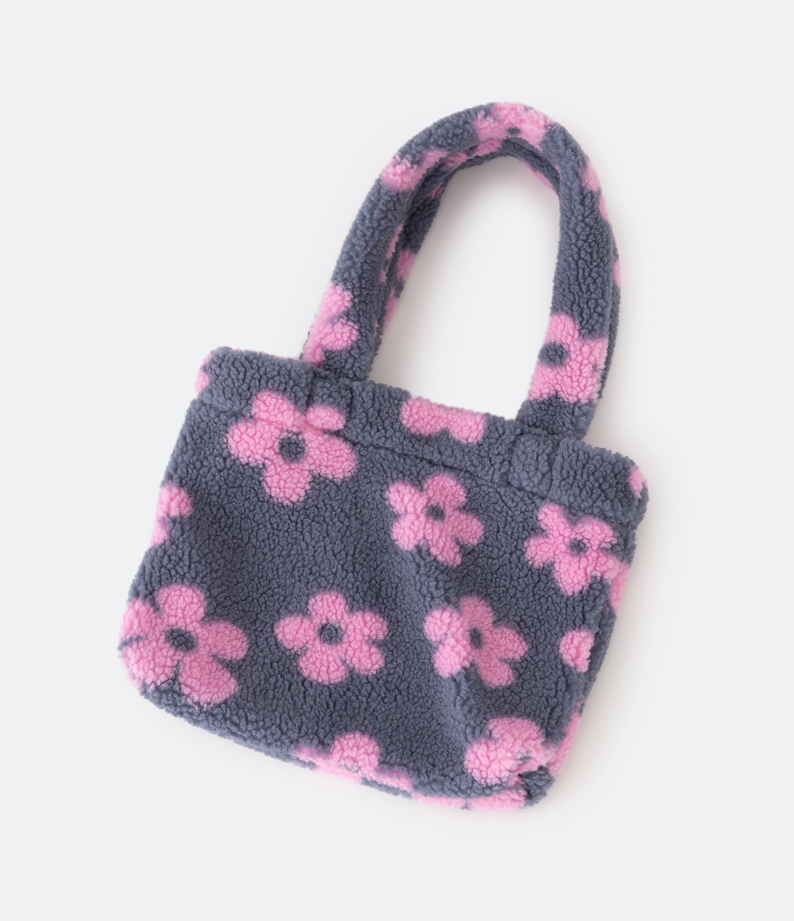 Bolsa Infantil em Sherpa com Estampa Floral Cinza/Rosa 1