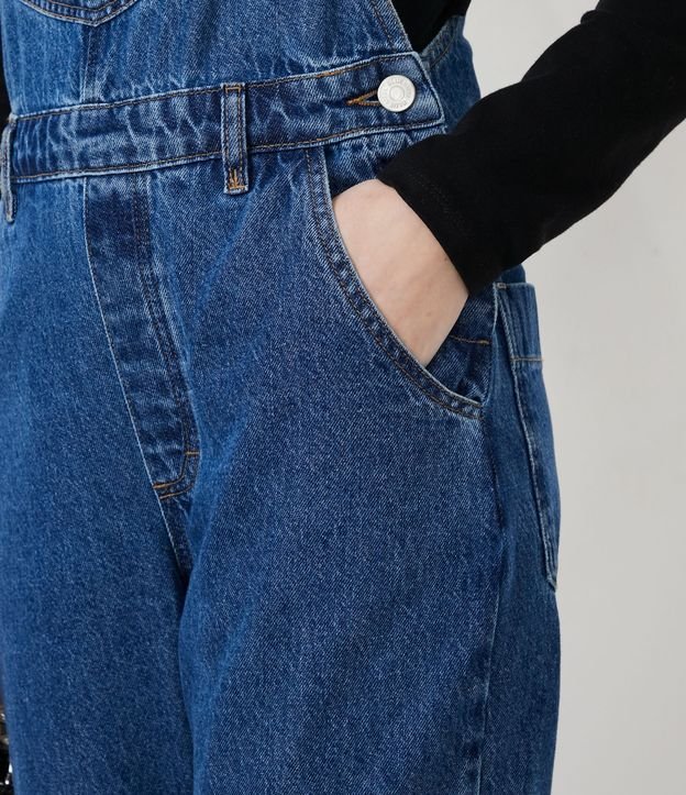 Macacão Wide Leg em Jeans com Bolsos e Botões Azul 5