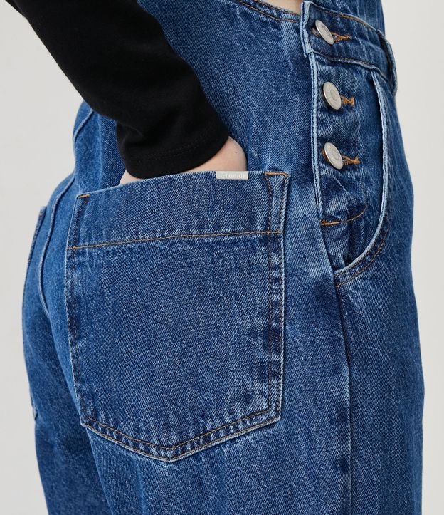 Macacão Wide Leg em Jeans com Bolsos e Botões Azul 6