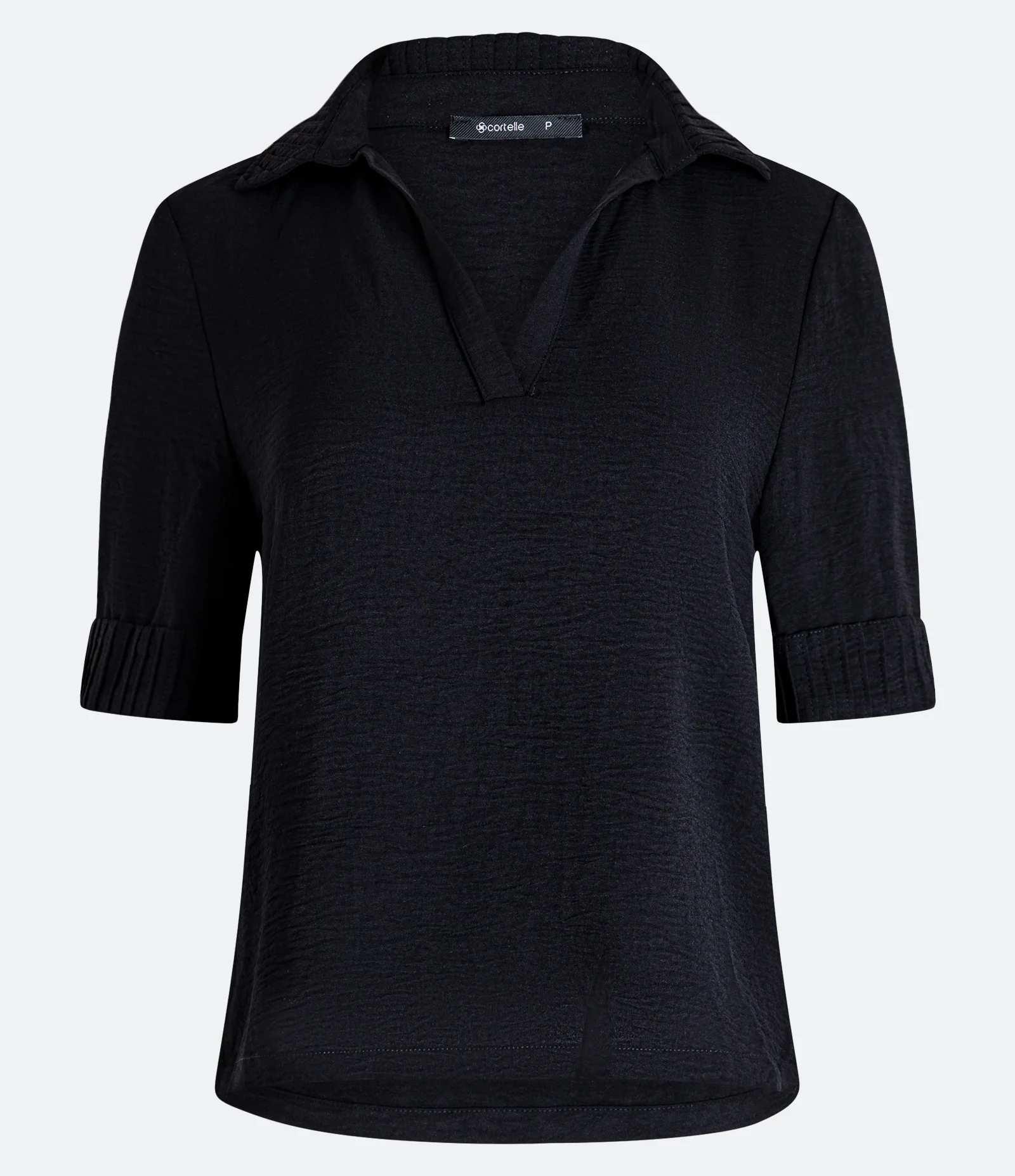 Blusa Manga Curta Airflow com Colarinho Texturizado Preto 1