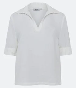 Blusa Manga Curta Airflow com Colarinho Texturizado